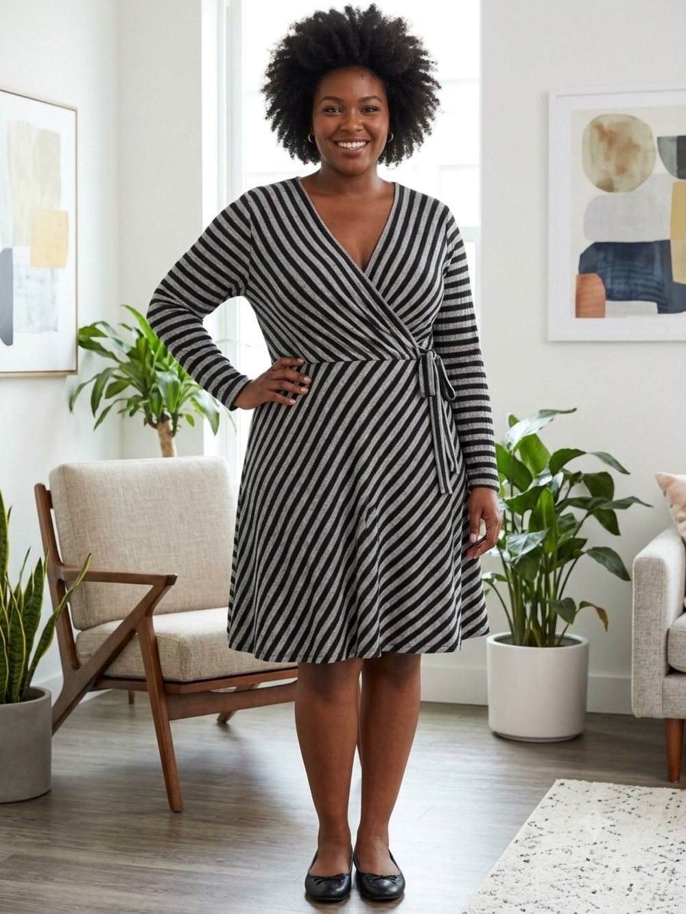 Faux Wrap Stripe Sweater Dress 22/24W